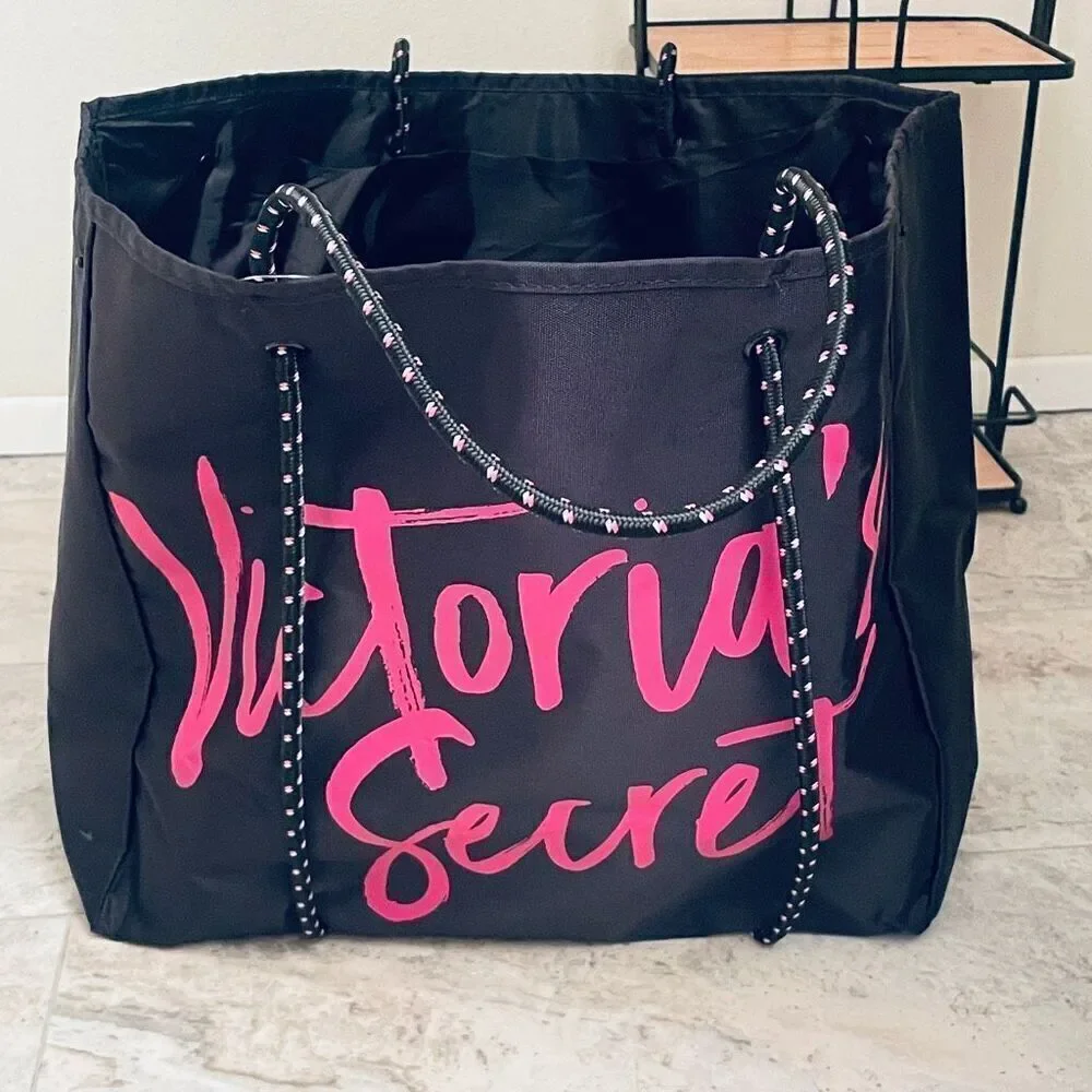 NWT Victoria’s Secret Angel Tote Black Pink Convertible Rope Weekender Tote Bag